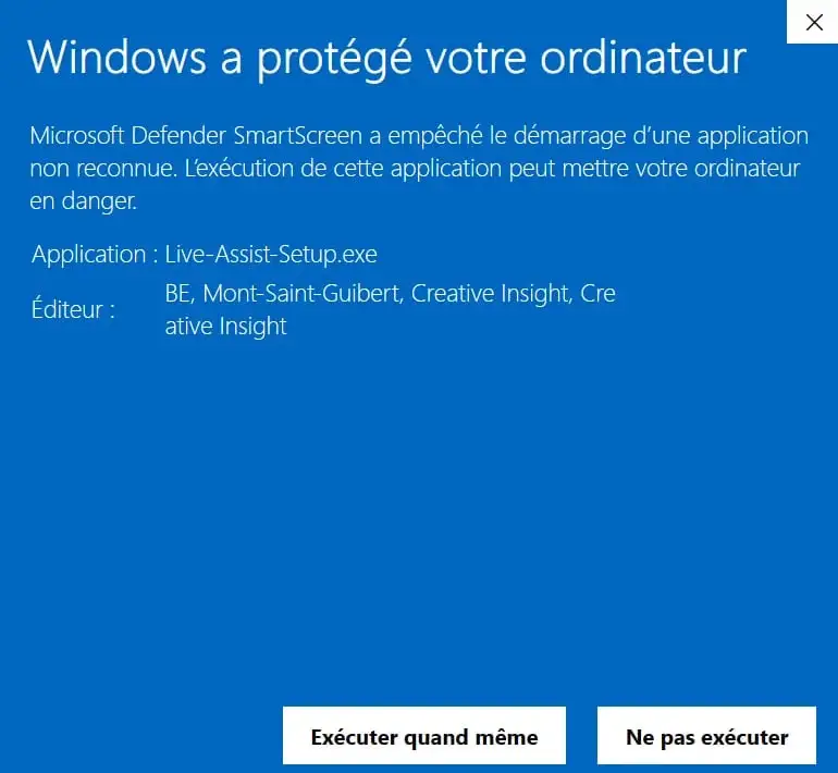 Windows SmartScreen - Cliquez sur Executer quand meme